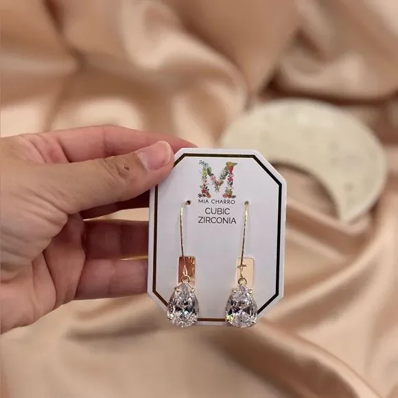 Mia Charro Gold-Tone Cubic Zirconia Drop Earrings - Picture 2 of 4